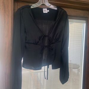 Princess Polly Black Long Sleeve Tie-Front Top